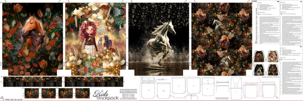 Rucksack Paneel "Pferdeliebe" - inkl. Kordel