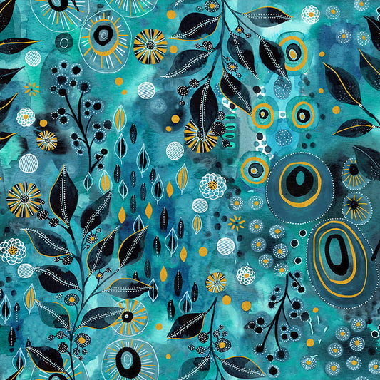 Patchwork Baumwolle metallic "Enchanted" aqua