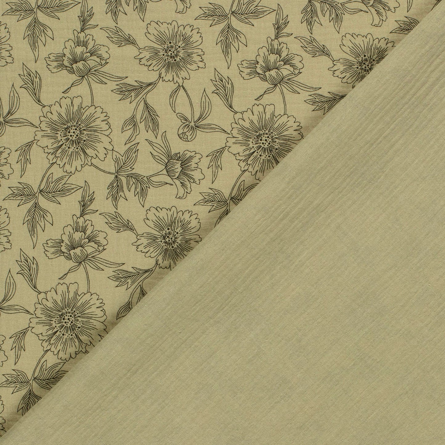 Musselin "Blumenkonturen" oliv