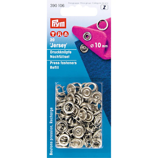 PRYM Jersey Druckknöpfe Nachfüllpack 10mm "silberfarbig"