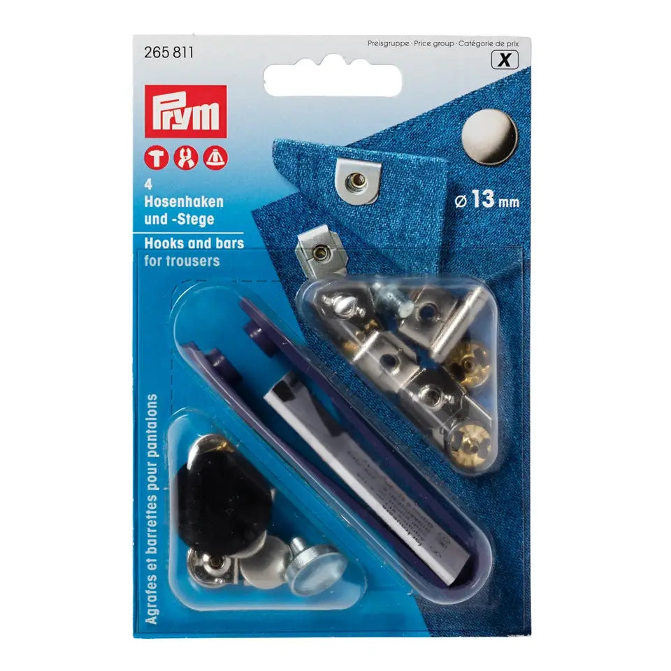 PRYM "Nähfrei-Hosenhaken und Stege", 13mm, silberfarbig/brüniert