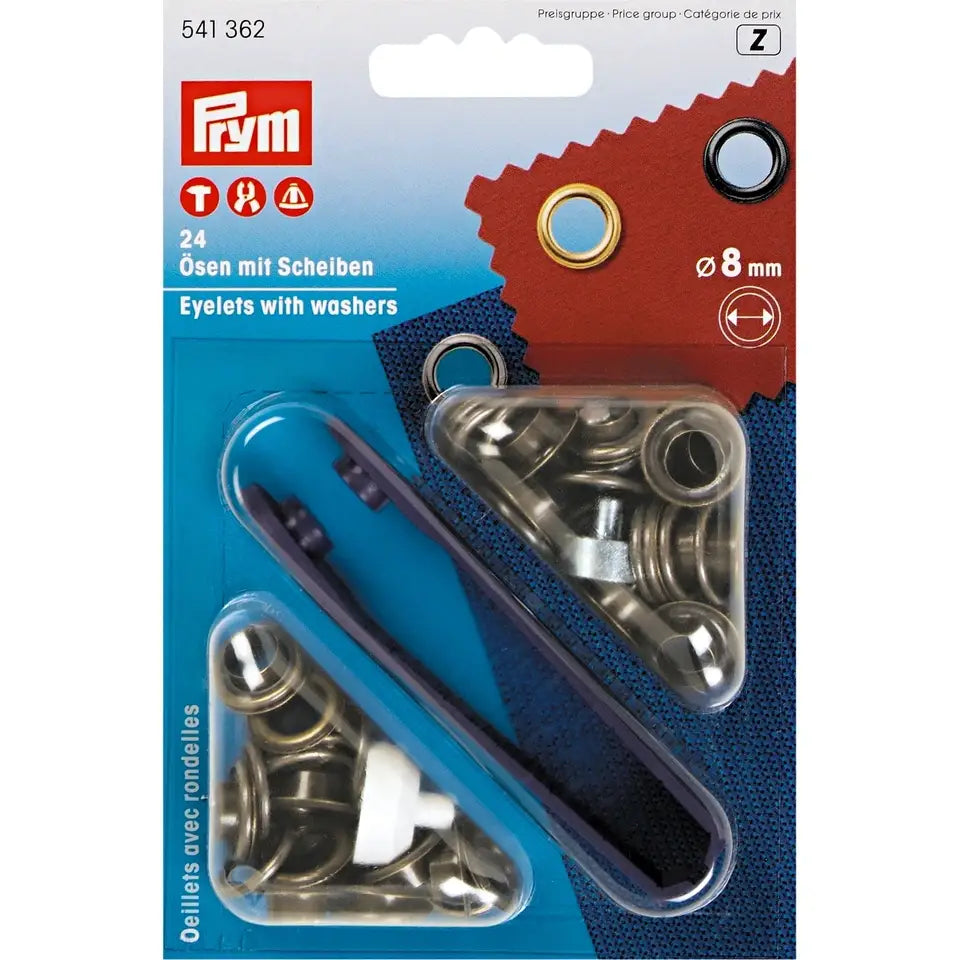 PRYM Ösen mit Scheiben 8mm, inkl. Werkzeug versch. Farben