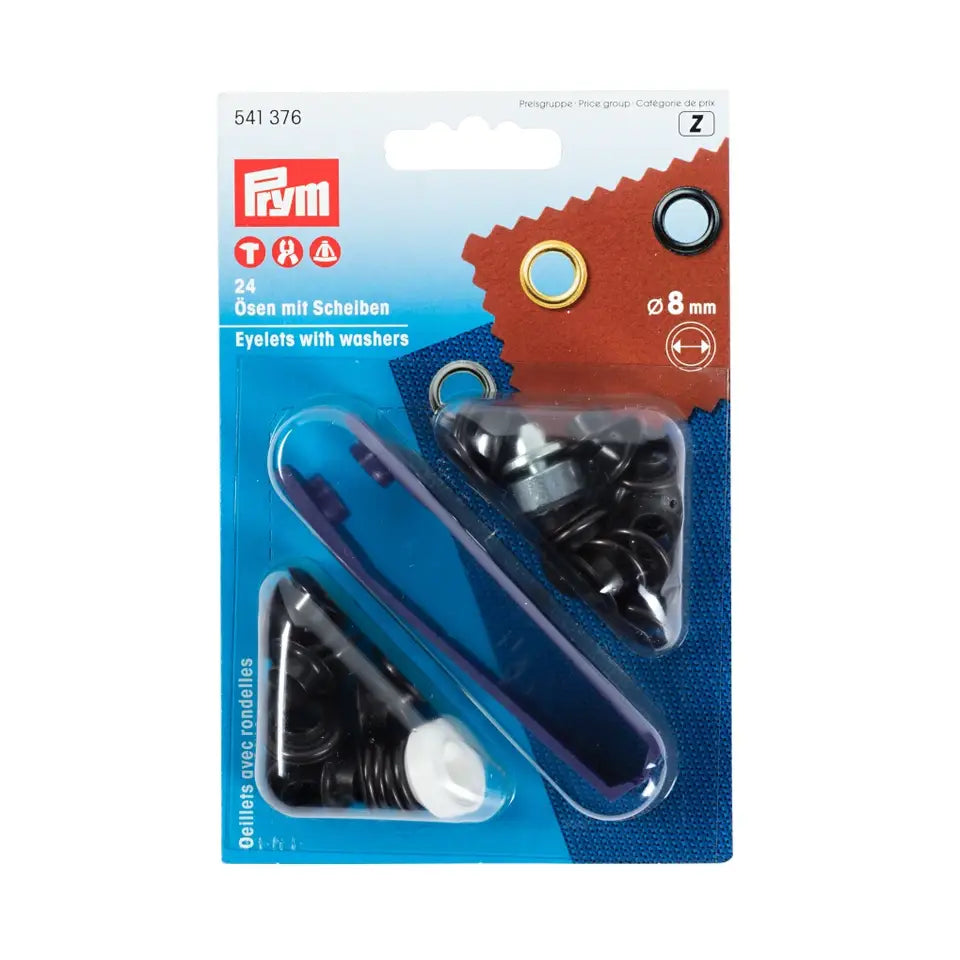 PRYM Ösen mit Scheiben 8mm, inkl. Werkzeug versch. Farben