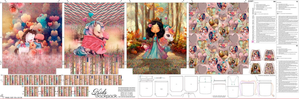 Rucksack Paneel "Unicorn Girl" - inkl. Kordel