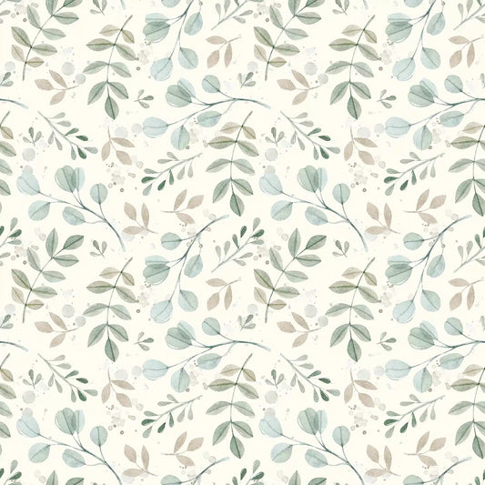 Das Stofferl: Bio Jersey in hochwertiger Qualität mit Blättern in pastell, Biojersey, Kinderjersey, Jerseys in Naturtönen mit Blättern in pastellgrün