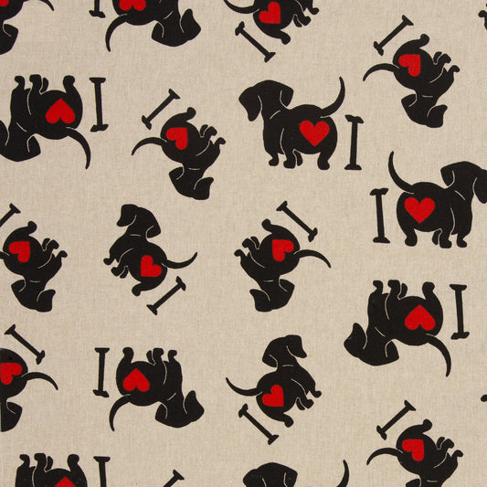 Dekostoff Leinenoptik "Dackelliebe"