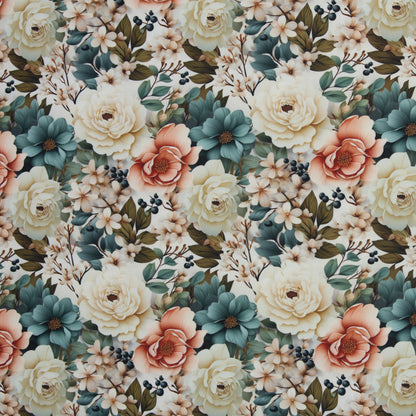 Waterproof Taschenstoff "Flowing Bloom mint-ecru" by Sarah Mariam