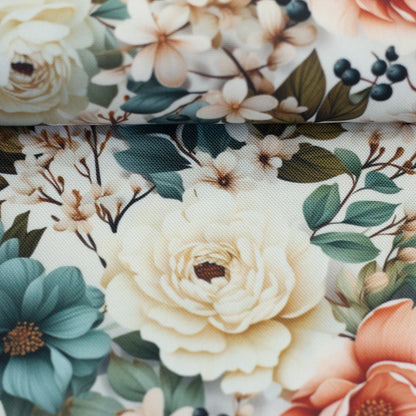 Waterproof Taschenstoff "Flowing Bloom mint-ecru" by Sarah Mariam