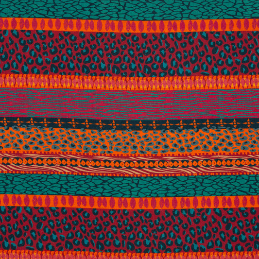 Viskoseleinen Bienvenido Colorido "Wild Stripes" rot-petrol