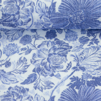 Musselin "Blaue Blüten"