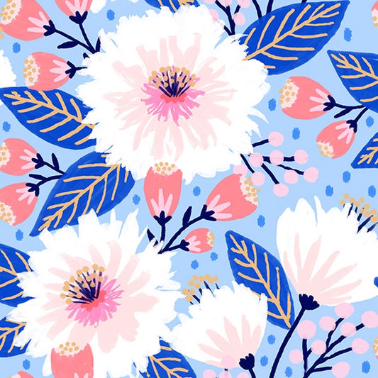 Patchwork Baumwolle "Dahlia Party" hellblau