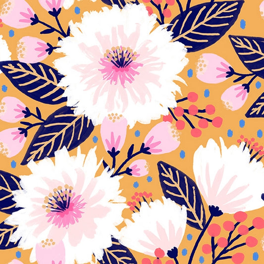 Patchwork Baumwolle "Dahlia Party" dunkelgelb