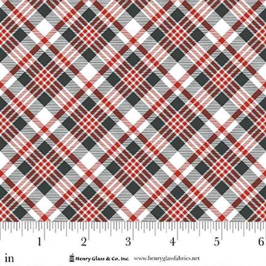 Patchwork Baumwolle "Pincone Ridge Lodge" Karo rot/grau/weiß