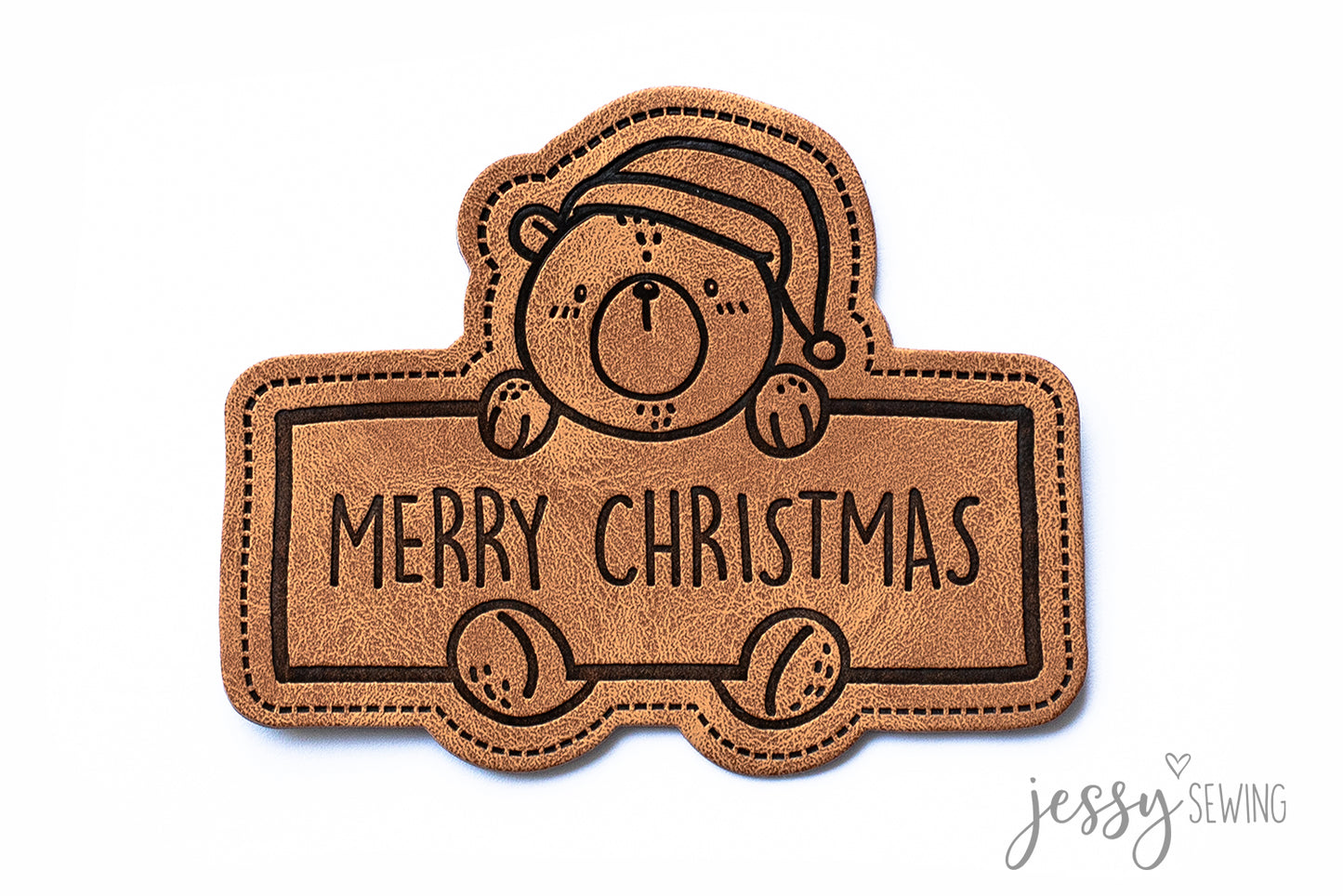 Label aus Kunstleder "Merry Christmas Bear"