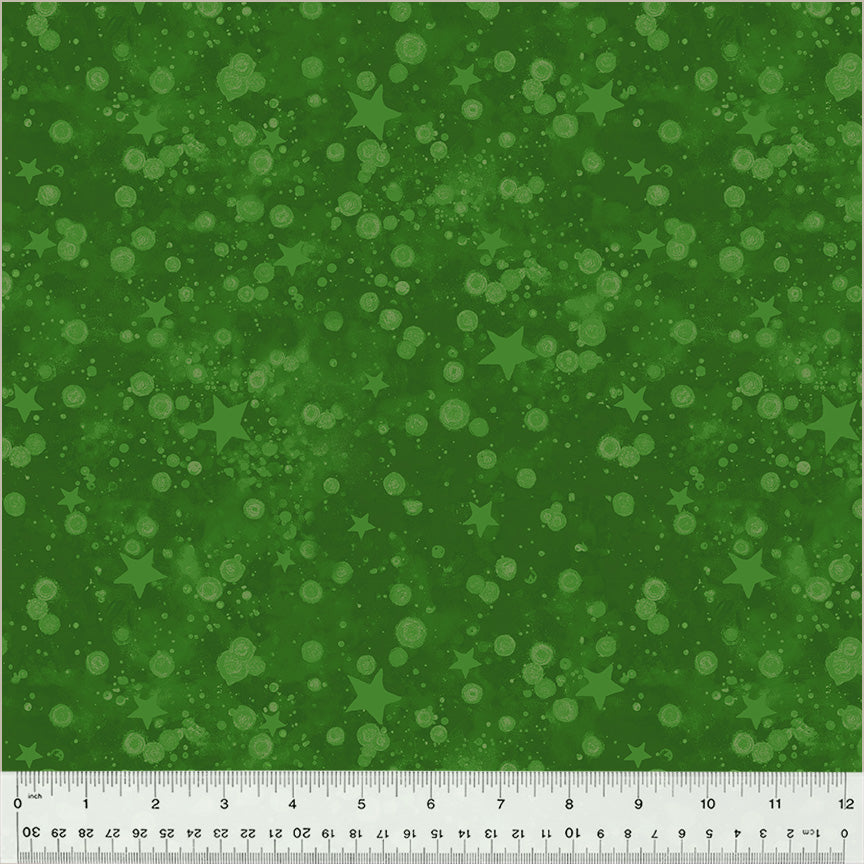 Patchwork Baumwolle "Meowy Christmas" - Sterne grün