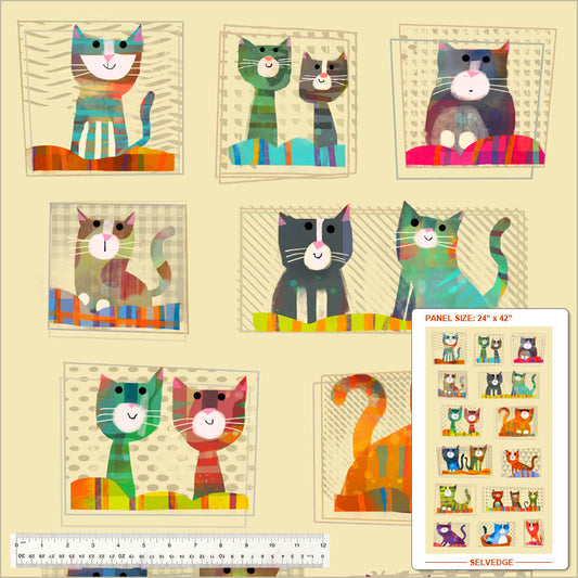 Patchwork Baumwolle "Fur-Ever Friends" Paneel Katzen