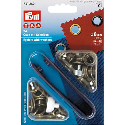 PRYM Ösen mit Scheiben 8mm, inkl. Werkzeug versch. Farben