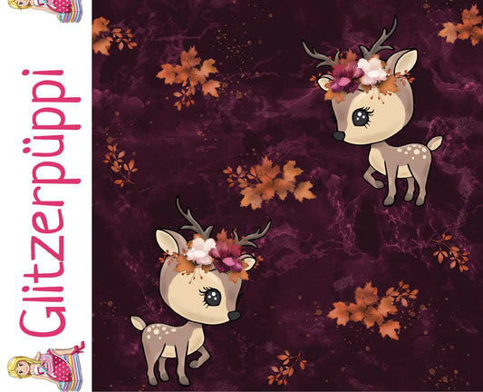 French Terry "Herbstreh bordeaux" by Glitzerpüppi