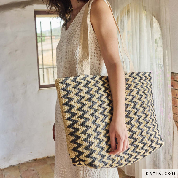 Strickstoff aus 100% Papier Raffia "Black & White"