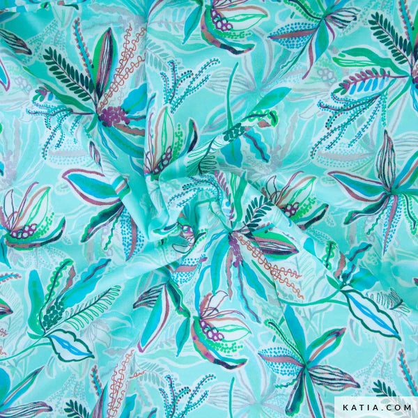 Viskose "Turquoise Leaves"