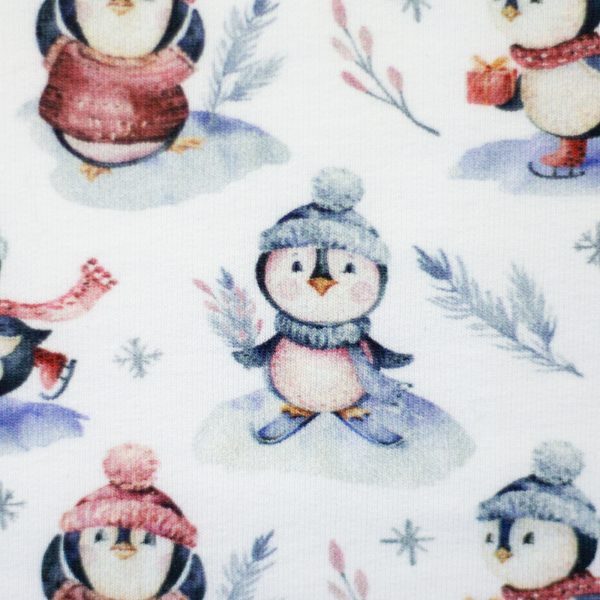 Das Stofferl: Kuschelsweat "Cosy Pinguin" aus Baumwolle von Swafing, kuscheliger Swetshirtstoff mit Pinguinmotiv